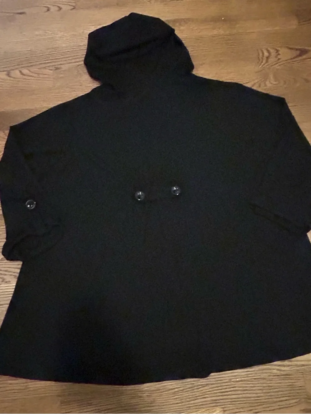 Christian Siriano Black Hooded Button-Front Trench Coat missing tie 4 hood 0155